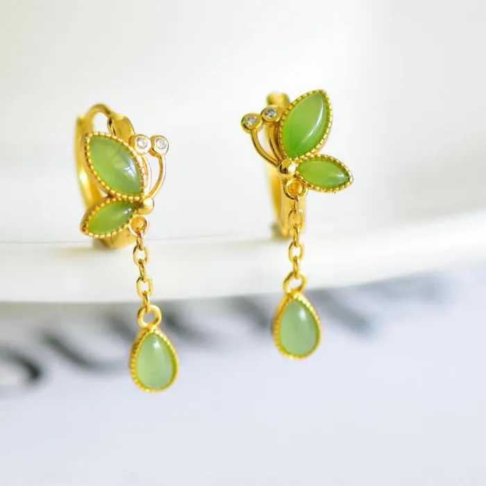 Authentic Whispers of Serenity: Nephrite Jade Butterfly Earrings for Harmony and Balance