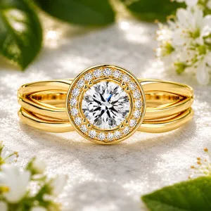 Authentic Celestial Radiance: Round Lab Grown Diamond Halo Ring of Protection