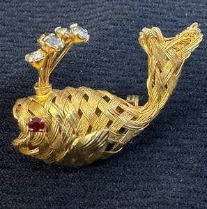 Authentic Whale Brooch In Yellow Gold Plated Finish