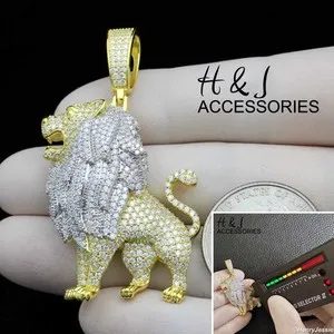 Authentic Golden Lion’s Heart: 925 Silver Moissanite 3D Pendant