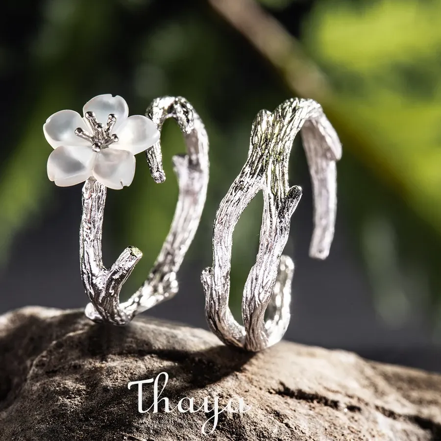Authentic Thaya White Cherry Blossom Silver Rings S925 Silver Natural Pearl Shell Flower Rings Elegant Ladies Jewelry For Couple
