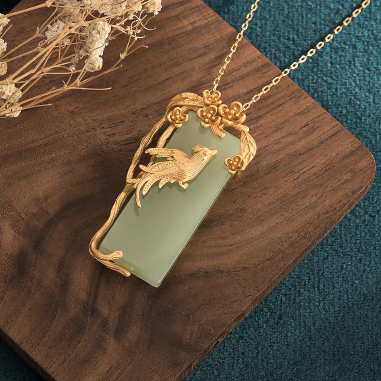 Authentic Phoenix Rebirth Jade Pendant: Gold Plated Chain of Resilience