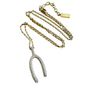 Authentic The Golden Wishbone of Destiny Pave Crystal Talisman