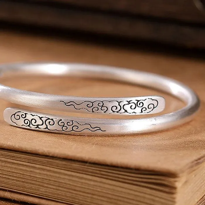 Authentic Silver Bangle Good Wish Dragon Lucky Cloud Chinese Open For Woman Jewelry Dropship