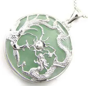 Authentic Dragon's Radiant Ascension: Embellished White Gold Plated Jade Pendant