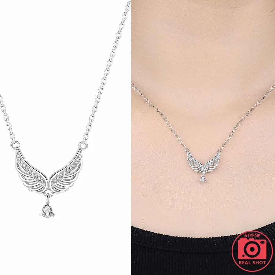 Authentic Celestial Angel Wing Pendant – 925 Silver with Radiant Zirconia