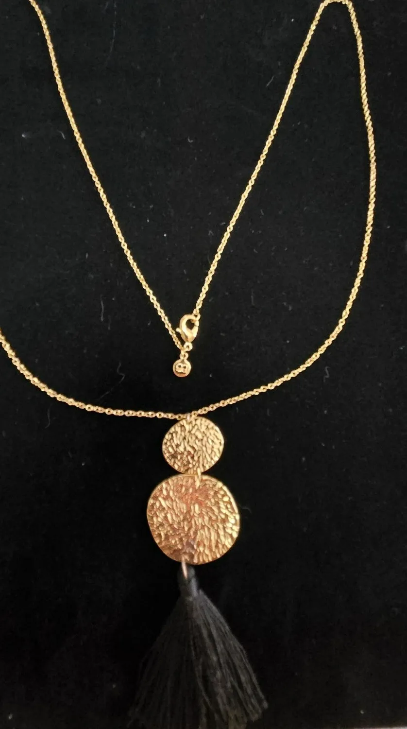 Authentic GORJANA Phoenix Black 18K Gold Plated Hammered Pendant Necklace