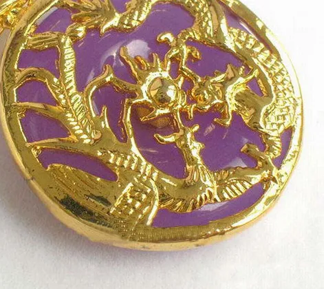 Authentic Celestial Harmony: The Purple Jade Dragon and Phoenix Gold-Plated Talisman