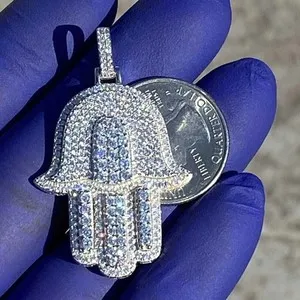 Authentic Radiant Sanctuary Hamsa Diamond Pendant in White Gold Plating