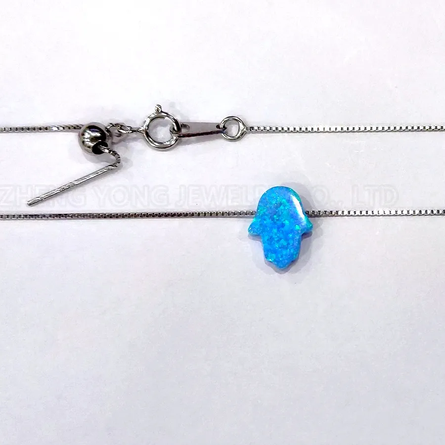Authentic 8x10mm Mix Colors Hamsa Pendant Necklace 925 Sterling Silver Box Chain Opal Jewelry