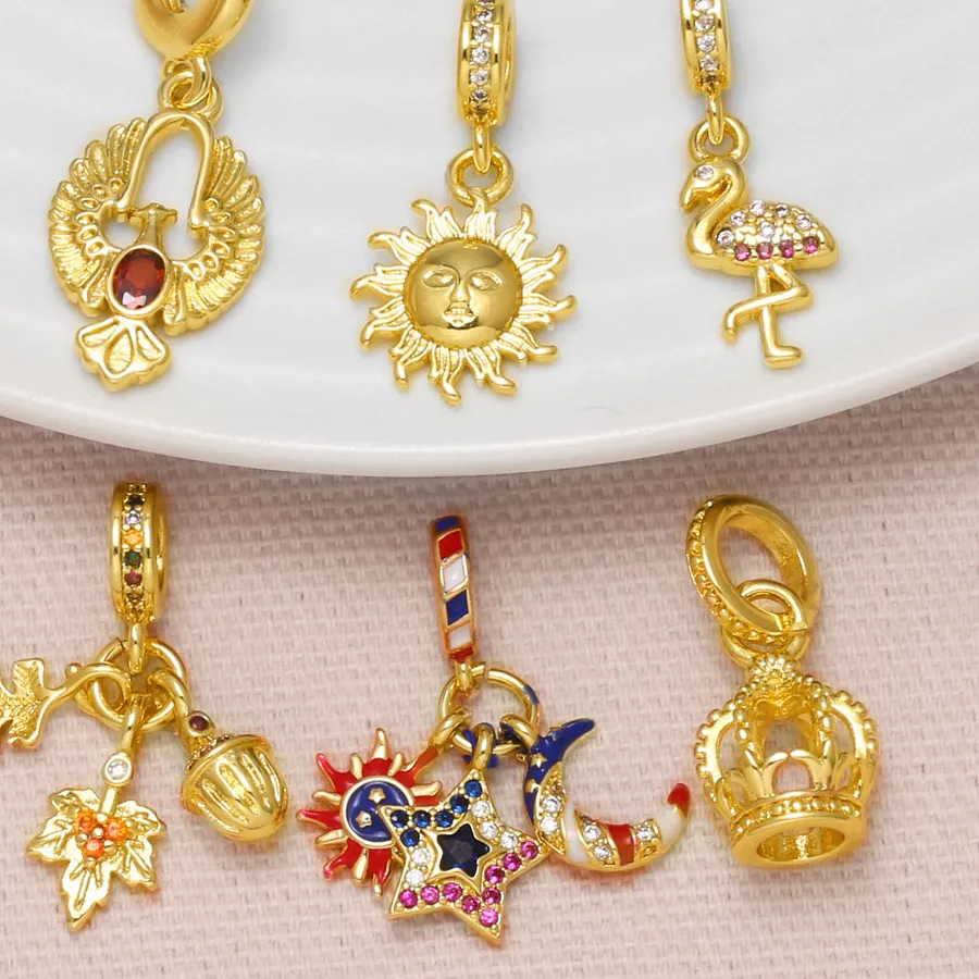 Authentic OCESRIO Crystal Phoenix Sun Charms for Necklace Gold Plated Flamingo Pendant Jewelry Making Supplies Components pdtb507
