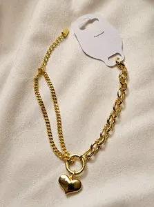 Authentic Heartfire Bond 18K Gold Plated Curb Link Bracelet With Love Dangle