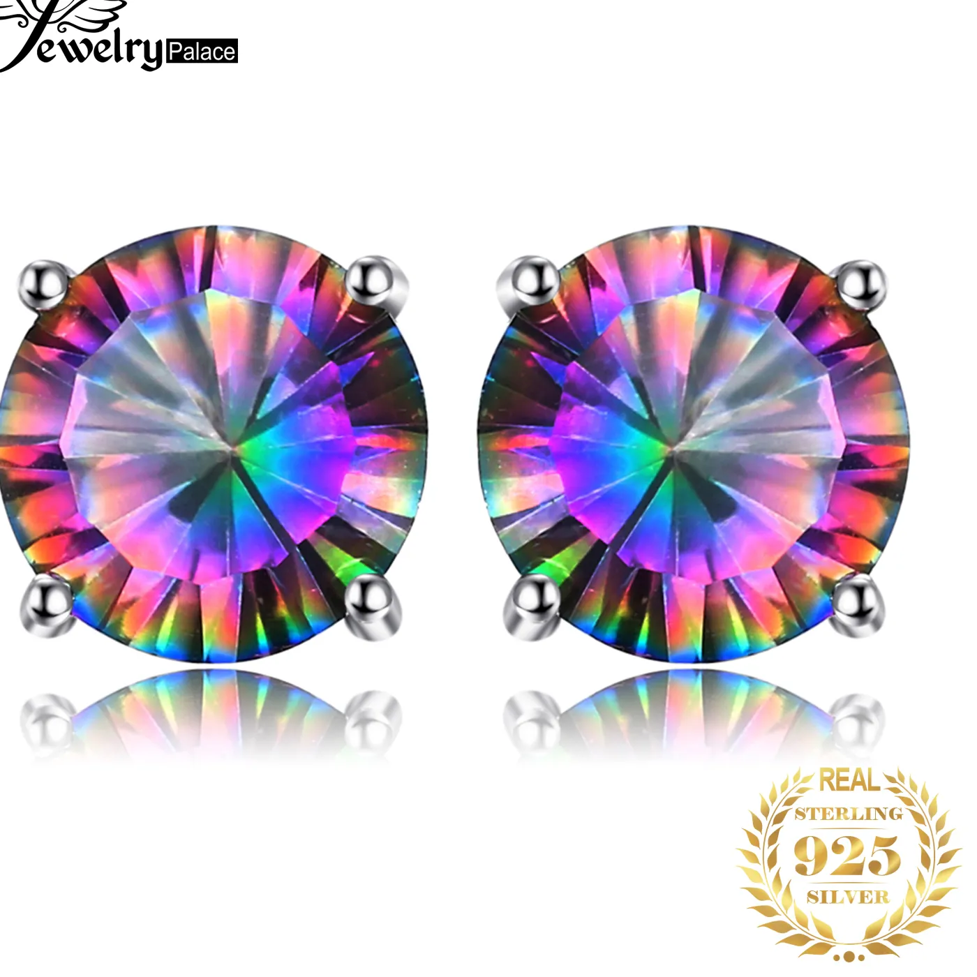 Authentic Celestial Rainbow Mystic Quartz Silver Stud Earrings – Radiant Harmony