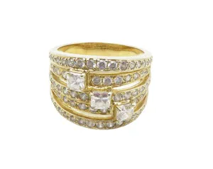 Authentic Golden Twin‑Hearted Silver Band – 925 Silver Split Ring with Sparkling Cubic Zirconia