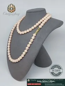 Authentic Celestial Shell Pearl Pendant: 47” 18K Gold‑Plated Akoya Radiance
