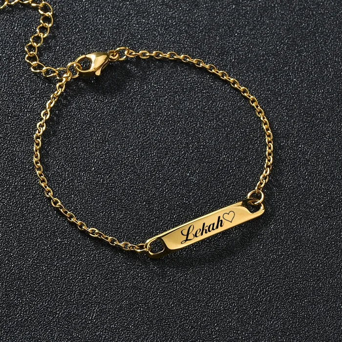 Authentic Afirstee Engrave Name Bracelet For Women Custom Date Letter Bracelet Nameplate Girl Jewelry
