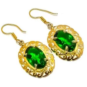 Authentic Celestial Chrome Diopside Earring – 18k Gold‑Plated Aura