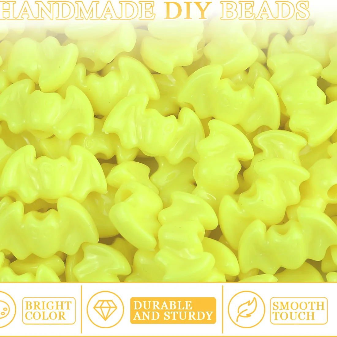 Authentic 14x16mm 20/40/60Pcs Yellow Halloween Theme Bat Acrylic Loose Beads for Jewelry Making Bracelet Necklace Keychain DIY Accessories