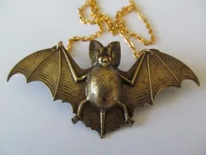 Authentic Golden Winged Bat: Egyptian Revival Pendant & Brooch