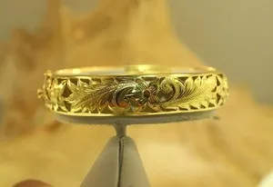 Authentic 15mm Gold‑Plated Aloha Fern‑Plumeria Blessing Bracelet