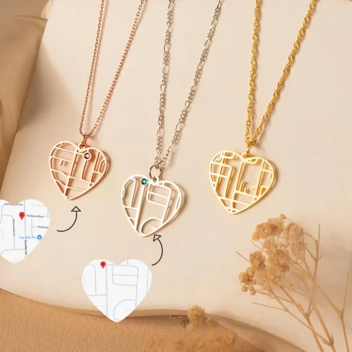 Authentic Enchanted Heart Map Necklace – Birthstone of Our First Meeting
