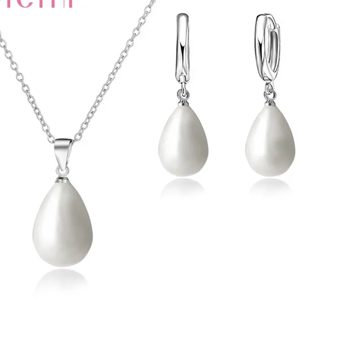 Authentic Fast Delivery Women Girls 925 Sterling Silver Jewelry Sets Wedding Engagement Party Waterdrop Pearl Earrings Necklace