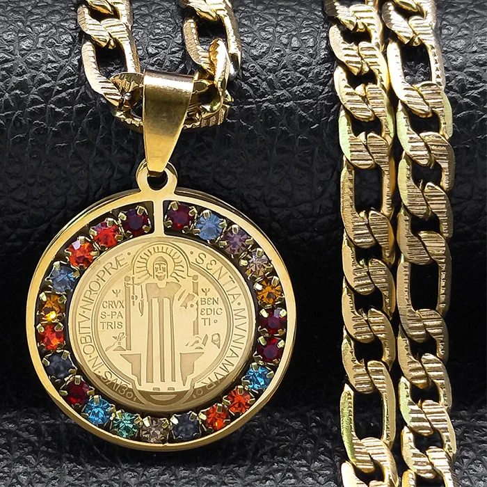 Authentic Radiant Saint Benedict Crystal Amulet Necklace – Gold‑Plated Guardian Chain