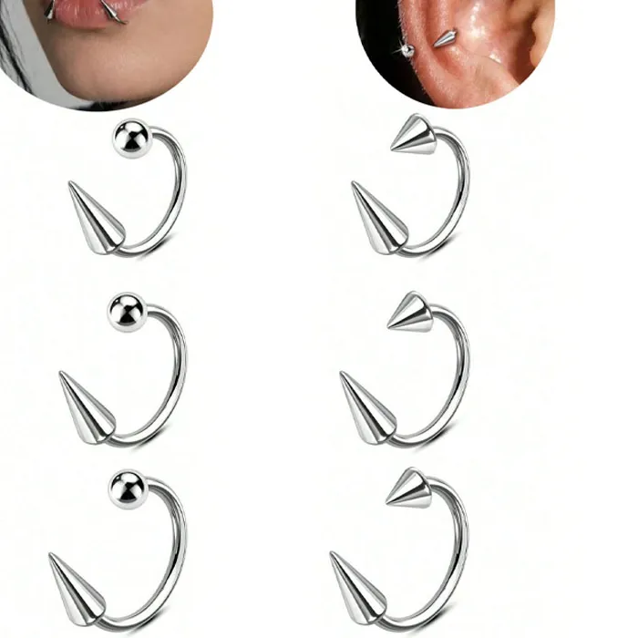 Authentic 3 6Pcs Snake Bites Lip Piercing Jewelry Lip Rings, Hypoallergenic Horseshoe Long Short Spike Ball Labret Rings