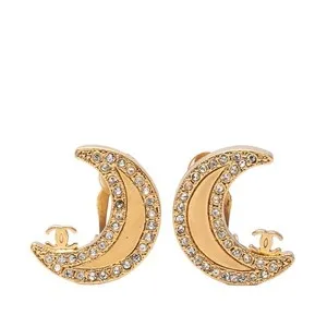 Authentic Celestial Crescent Moon & Iconic Emblem Gold-Plated Earrings