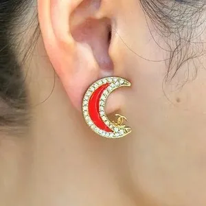 Authentic Celestial Luminary: Vintage Gold-Plated Crescent Moon Crystal Clip-On Earrings