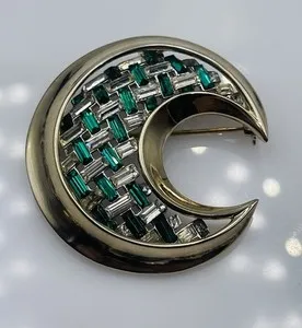 Authentic The Verdant Crescent Basketweave Brooch of Golden Radiance