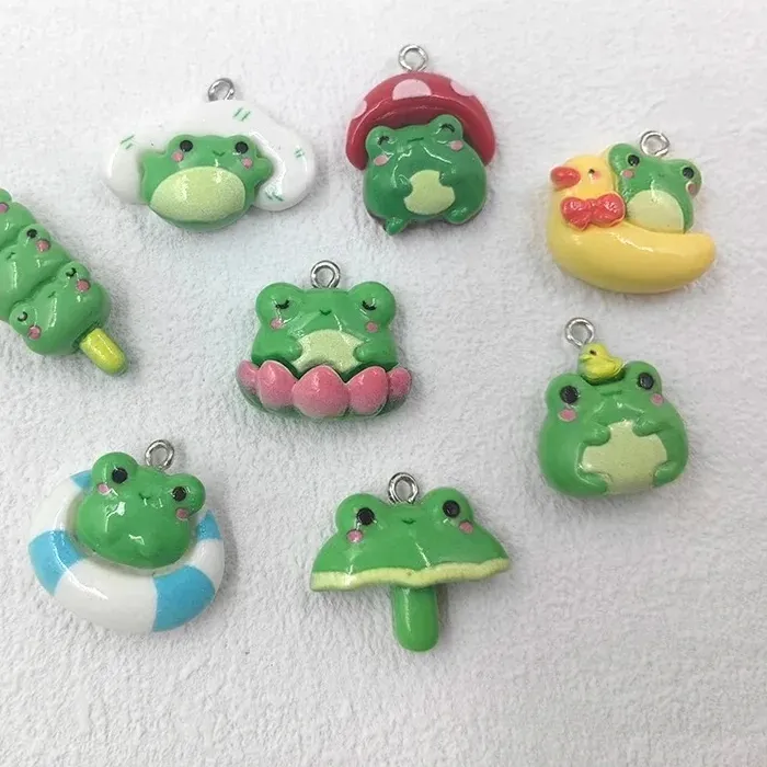 Authentic Tiny Spirits Of The Pond Ten Whimsical Duck And Frog Charms In Resin