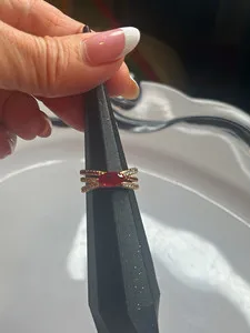 Authentic Whispers of Celestial Joy: Rose Gold Plated Ruby & Quartz Band Ring