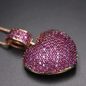 Authentic Heart of Ruby Passion: Enchanted Two-Tone Gold Plated Puffy Heart Pendant