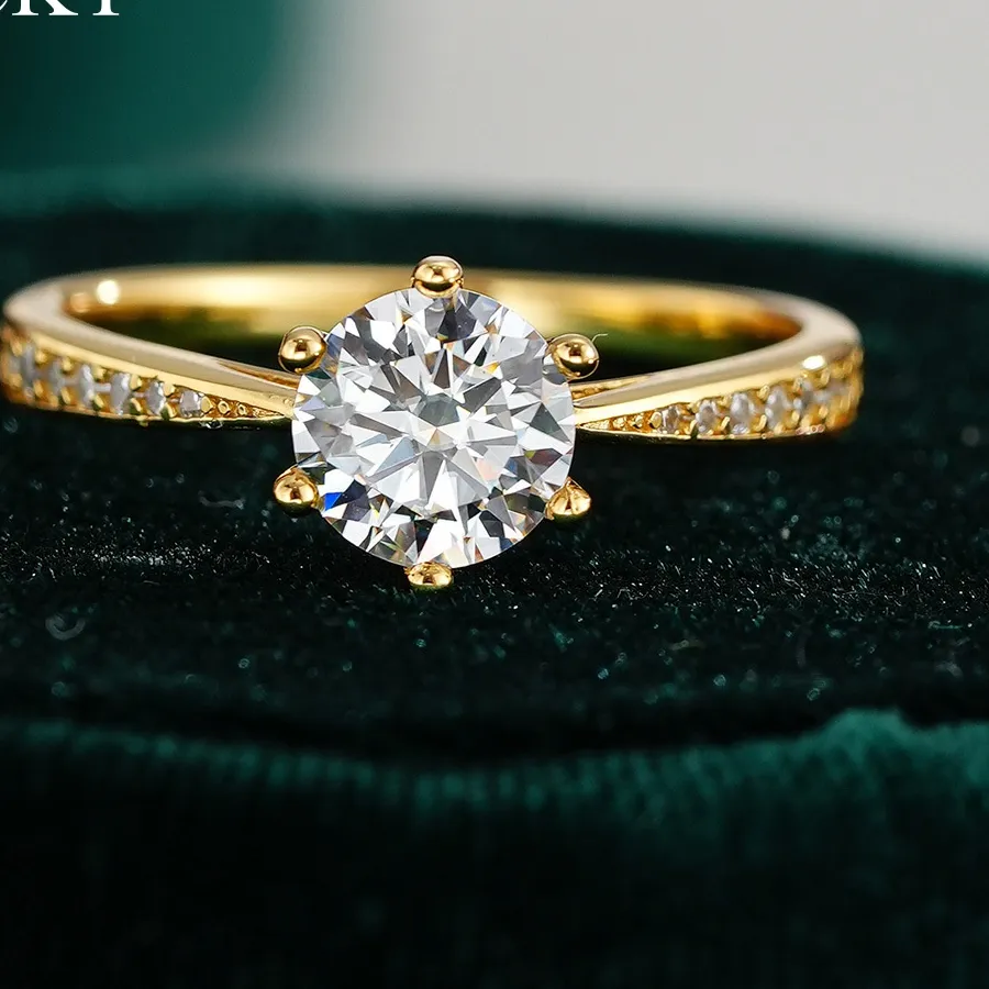Authentic CKT 100% Real 18k Gold Ring Moissanite 1ct With Certificate Luxury Wedding Jewelry For Women Summer Engagement Non Tarnish