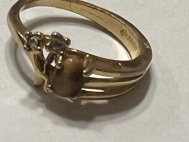 Authentic 18k Gold Plated Ring w/ Tiger Eye & CZ Stones Size 7.5