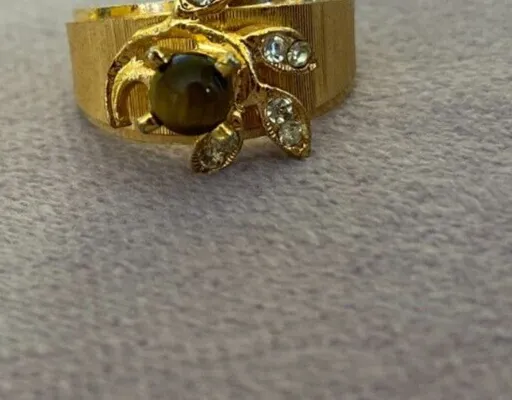 Authentic Tiger's Eye Rhinestone Cocktail RING 18K HGE Gold Plated Band size 7 Ana BeKoach