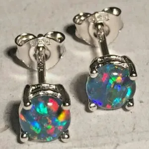 Authentic Starlit Harmony: Opal, Sapphire, Ruby & Topaz Studs (5mm & 6mm) in Silver