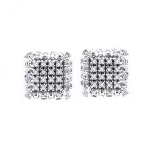 Authentic Frost and Light: 3/5 Ct Simulated Snow Cube Men's Stud Earrings in 10K White Gold Plated