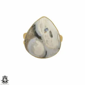 Authentic Celestial Ocean Jasper Ring – 24K Gold‑Plated, Adjustable 10.5‑12