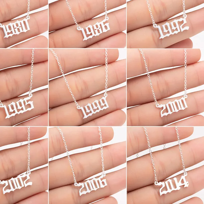 Authentic Punk Old English Year Number Necklaces 1980 1990 2000 2010 2020 Custom Birth Year Necklace Christmas