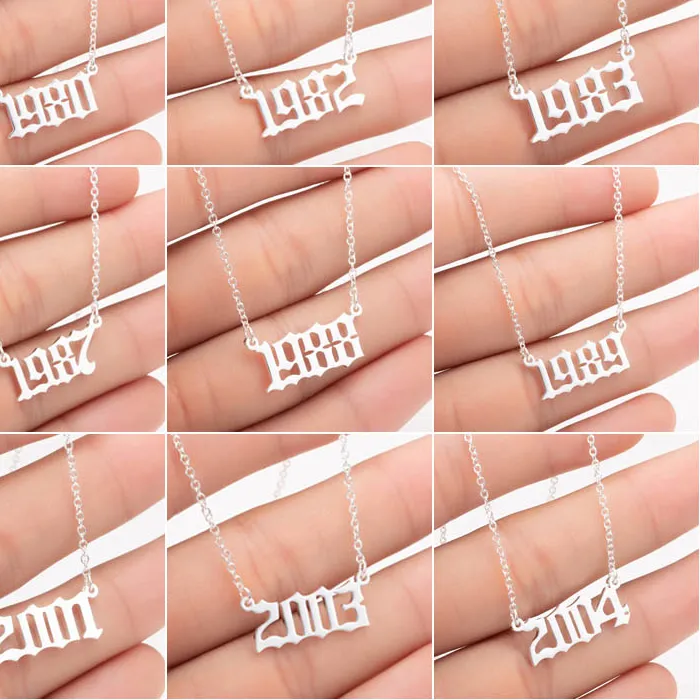 Authentic Smjel Punk Old English Personalize Date Necklaces 1980 1999 1988 1989 1990 1995 1992 Custom Birth Year Necklace Christmas