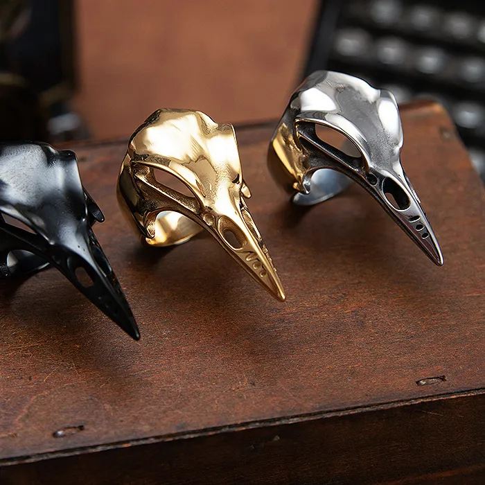 Authentic Viking Odin Crow Skull Ring Gothic Animal Rings Punk Biker Amulet Jewelry