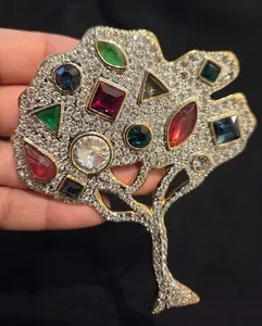 Authentic Valentino Golden Arbor: Rhinestone-Crowned Tree of Life Brooch