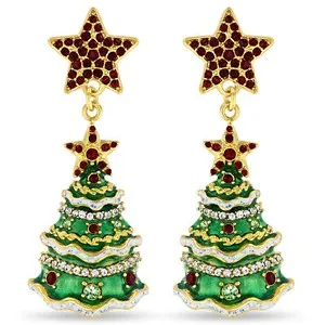 Authentic Ritzy Couture DeLuxe Christmas Tree Sparkling Star Earrings in 18k Gold Plated