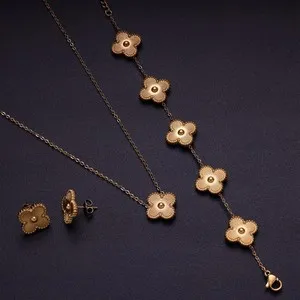 Authentic Harmony &amp; Prosperity: 18K Gold Plated Four Leaf Clover Charming Set