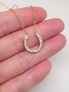 Authentic Stunning Horseshoe Pendant Round Cut Simulated Diamond In 14K Yellow Gold Plated