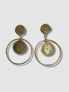 Authentic Celestial Orbit 10K Gold Plated Coin Hoop Earrings