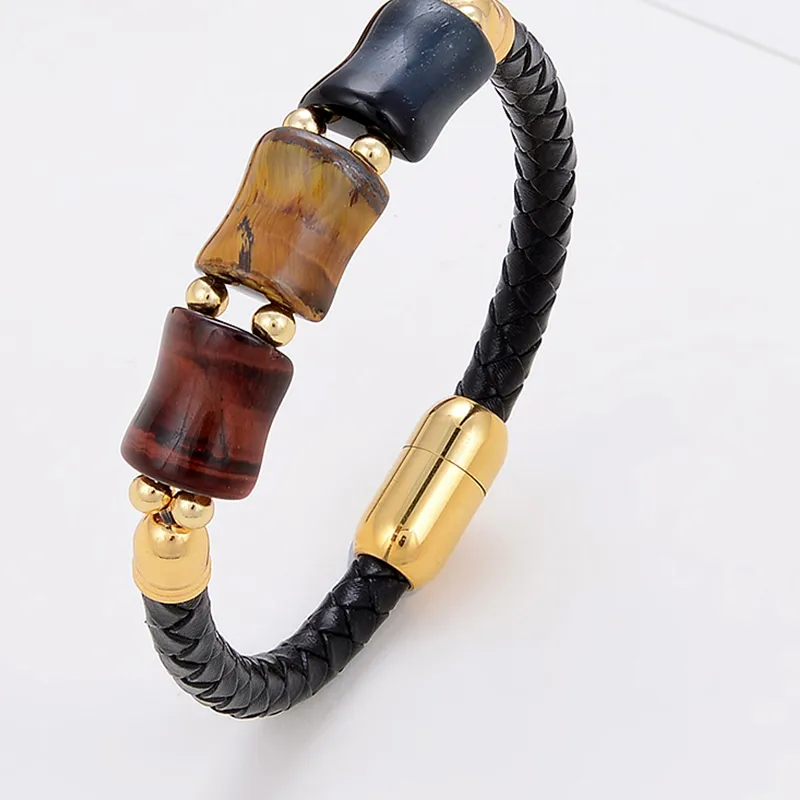 Authentic 100% Natural Tiger Eye Bracelet Charm Leather Bracelets For Women Magnetic Clasp Men Jewelry Valentines Day