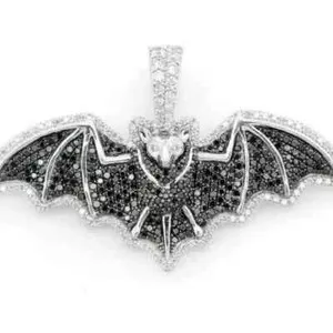 Authentic The Nocturnal Guardian: 1.80Ct Black Moissanite Flying Bat Pendant in 14K White Gold Finish
